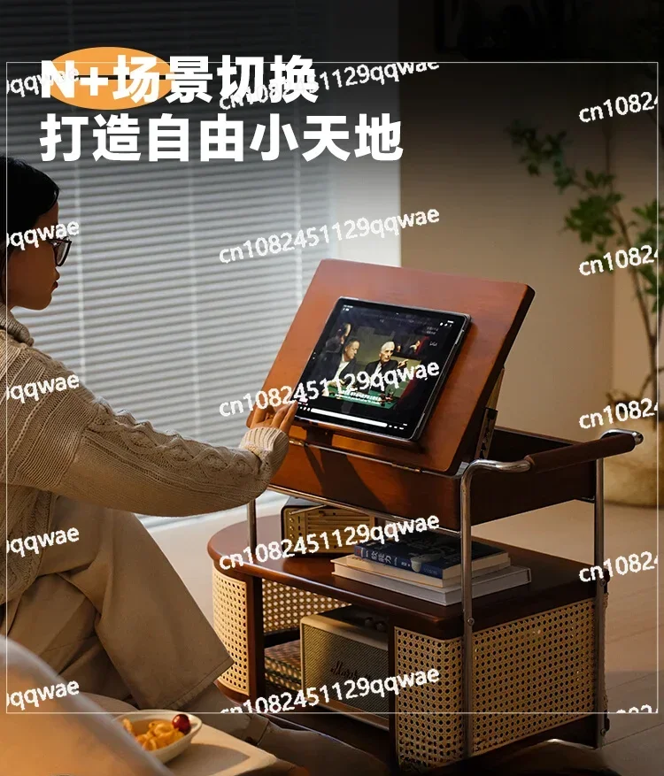 

Solid Wood Storage Trolley, Living Room Sofa, Retro, Removable, Rattan, Medieval, Side Cabinet