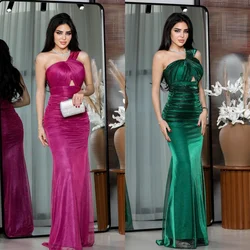Customized Net Pleat Homecoming A-line One-shoulder Bespoke Occasion Gown Long Dresses