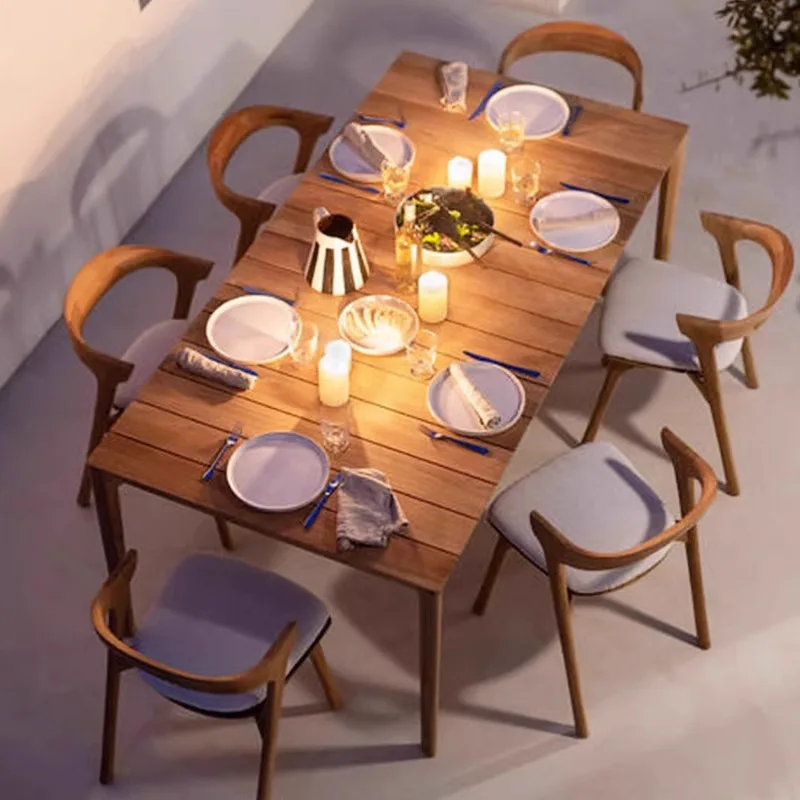 

Nordic outdoor teak table and chair courtyard combination open-air villa water solid wood dining table