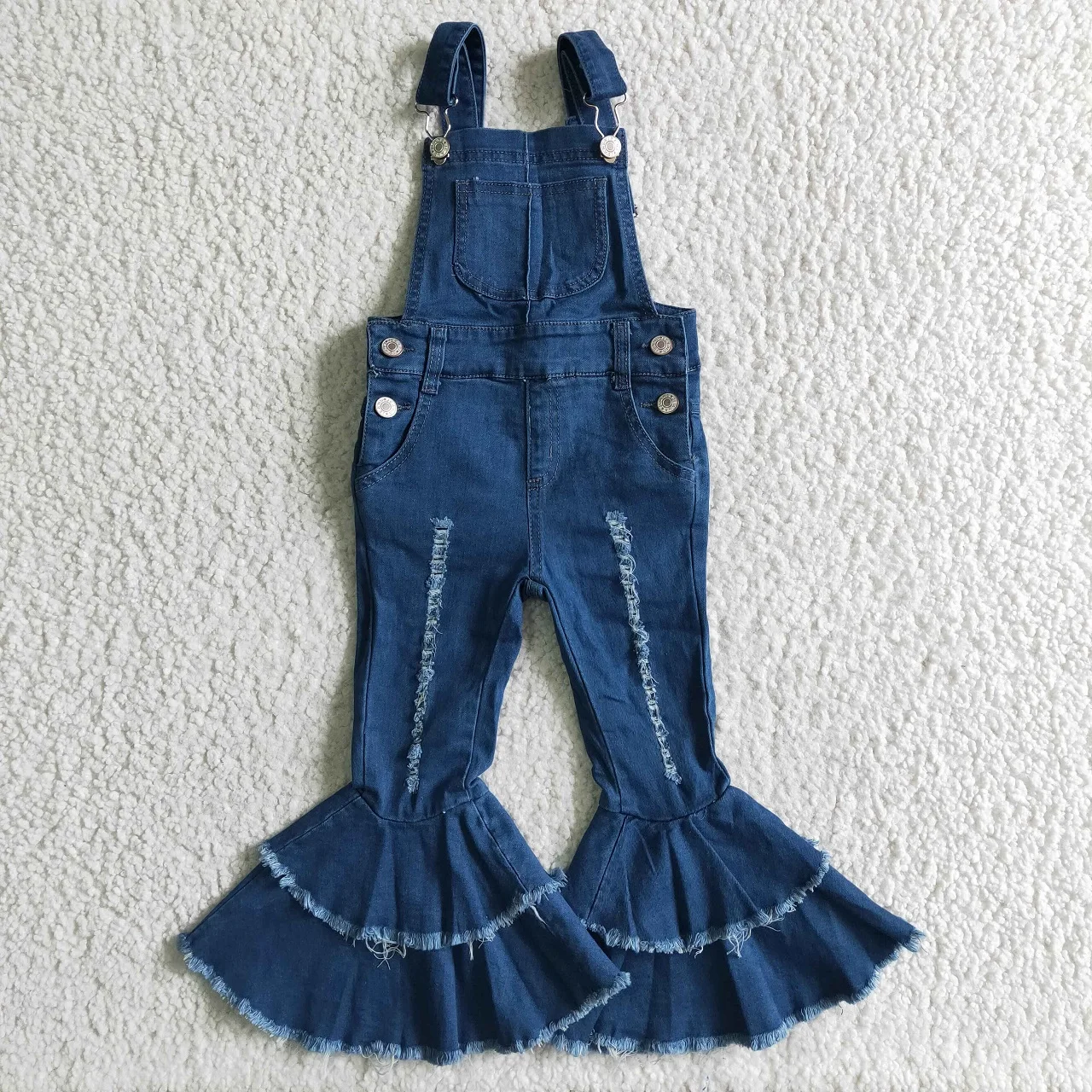 Wholesale Kids Children Denim Overalls Bell Bottom Pants Toddler Baby Girl Pocket Blue Jeans Clothing