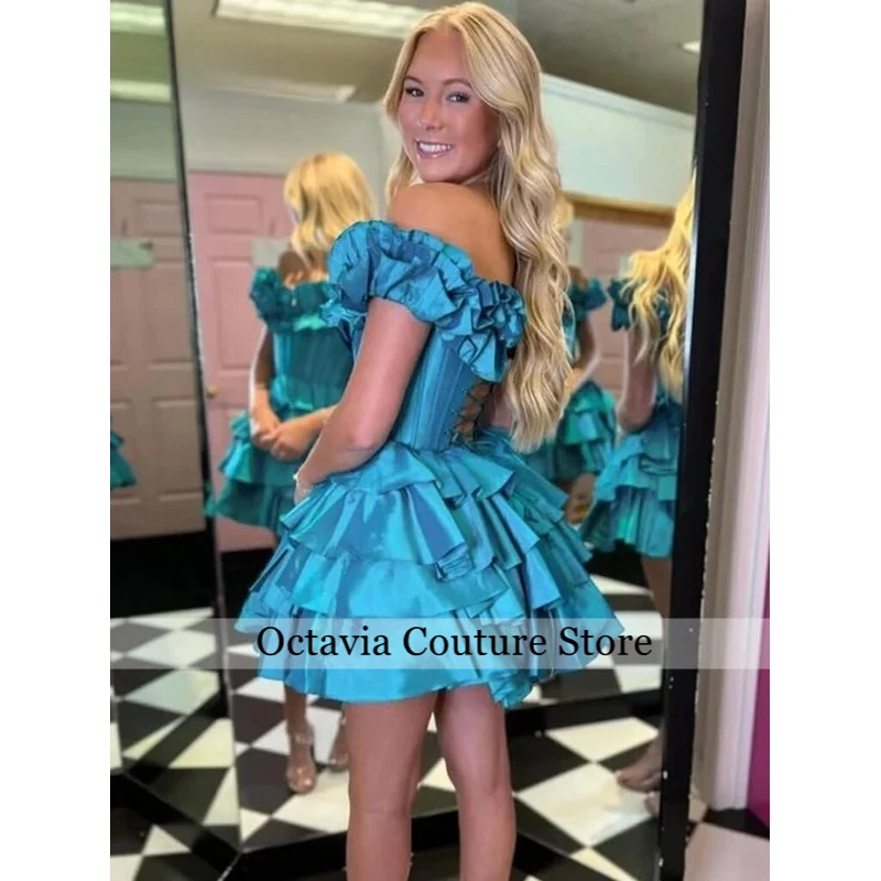 Off Shoulder Mini Homecoming Dresses For Teens Tiered Graduation Dress Sweet 15 16 Customized Short Prom Evening Party Gown