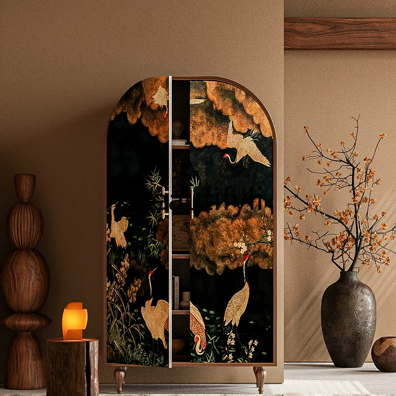 

American retro wardrobe art painting French solid wood bedroom wardrobe high cabinet hanging wardrobe solid wood decoration