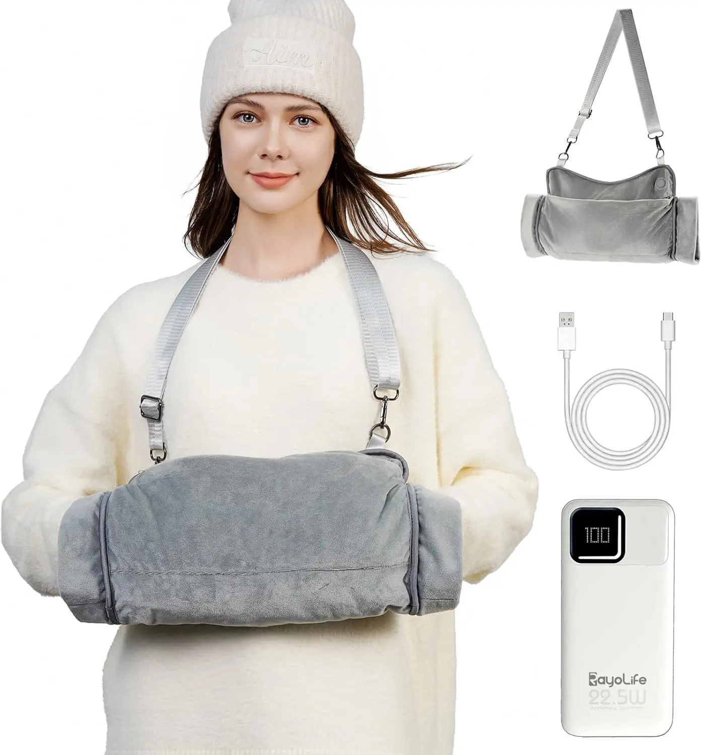 

Rechargeable Hand Warmer with Far Infrared Heating, Soft Fleece Muff for Men & Women, Long Battery Life