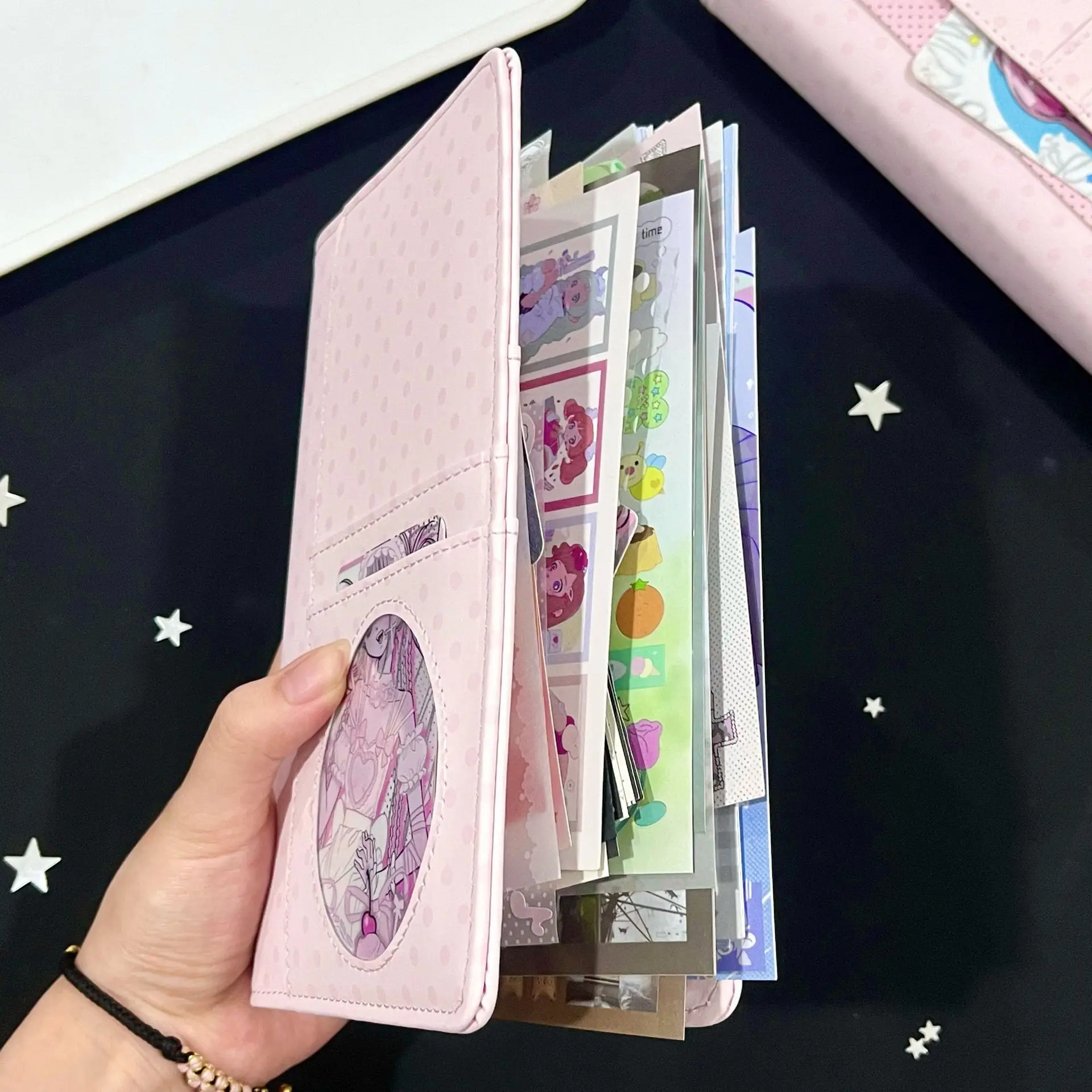 A6 Pink Polka Dot Loose-Leaf Notebook Ins High-Value Leather Notebook Journal Student Portable Planner Stationery
