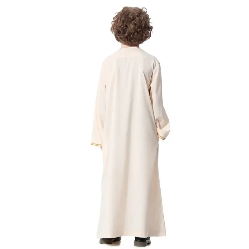 New2024 Dubai Arab Muslim Kids Boys Clothes Abaya Caftan Robes Islamic Ramadan Clothing Oman Arabic Qatar Child Kaftans Costumes