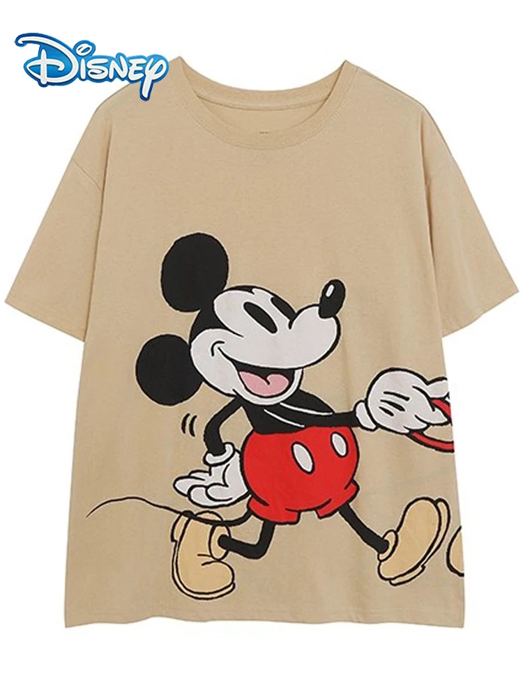 

Футболка с мультяшным принтом Disney спереди и сзади, Микки Маус, Плутон, повседневная женская футболка с коротким рукавом, пуловер с круглым вырезом, топы, уличная одежда