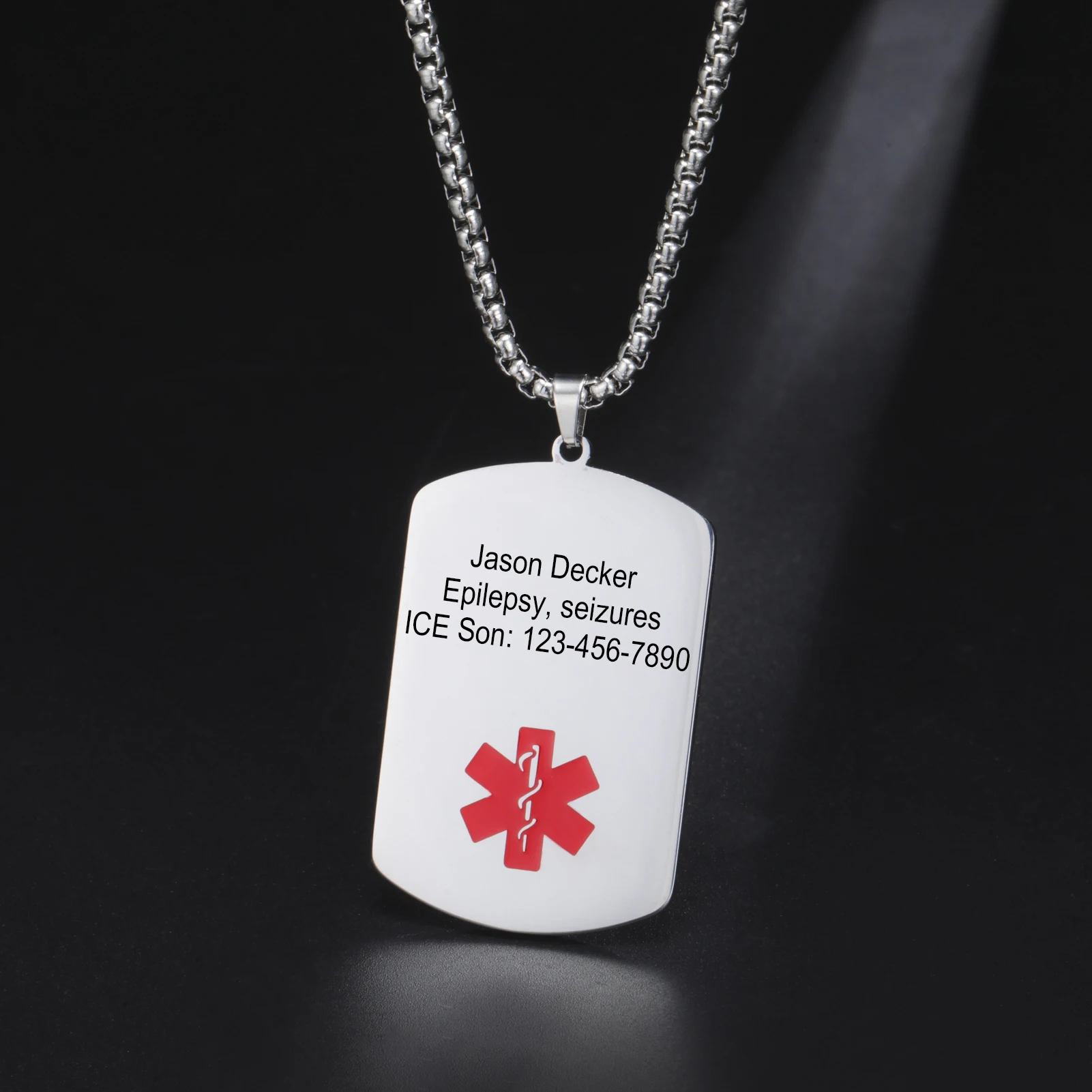 

COOLTIME Custom Medical Alert Necklace for Men & Women Stainless Steel Emergency Engraved Medical ID Tag Necklace Jewelry Gift