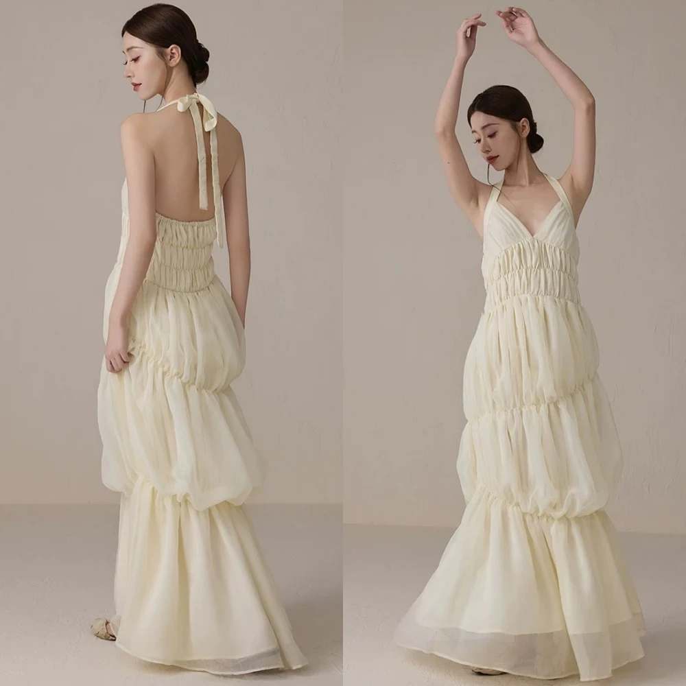 Maßgeschneidertes A-Linie Neckholder ärmelloses elegantes klassisches Abendkleid Hochwertige maßgeschneiderte Anlasskleider Temperament Partykleid