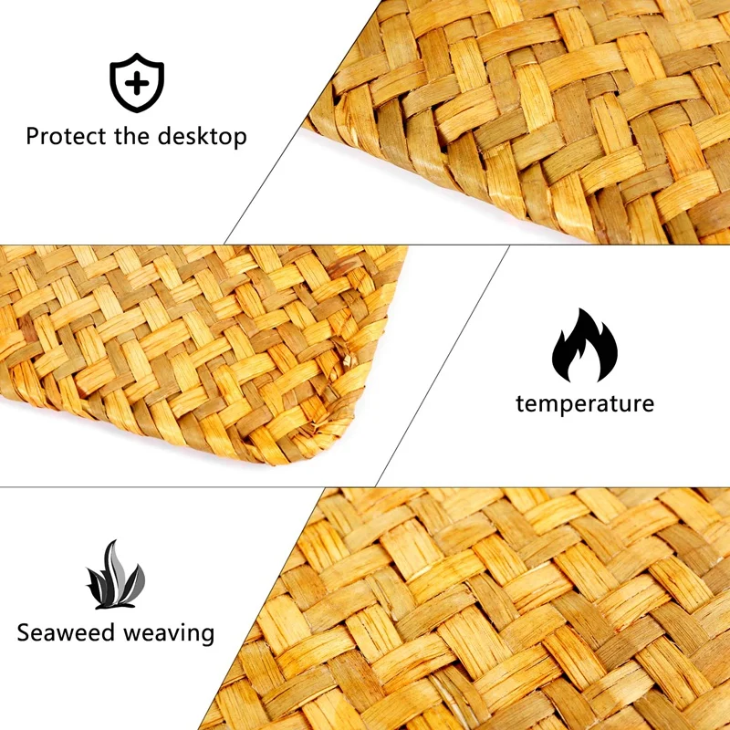 Hot Pack Of 3, Natural Seagrass Place Mat, 17.7Inch X 12Inch, Hand-Woven Rectangular Rattan Placemats