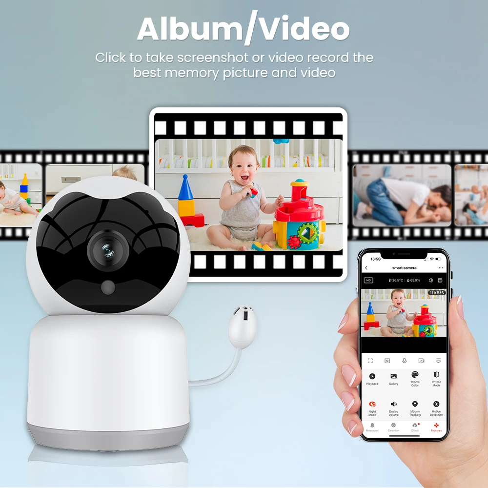 AVATTO Tuya WiFi Baby Wireless Monitor Security Camera,3MP Ultra-Clear Camera Image Night Vision Temperature Humidity Monitoring