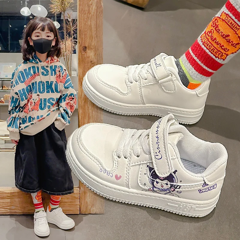 Sanrio cartoon animation Kulomi children's shoes, autumn new sports little white shoes, leather light casual sports board shoes