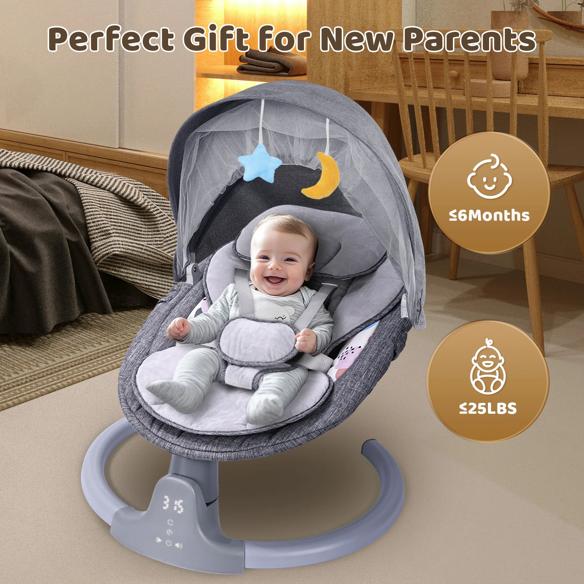 

Детское сиденье с динамиком Портативное детское кресло-качалка Детский диван с 5 скоростями качелей 3 в 1 Детские рокеры с приложением и дистанционным сенсорным экраном