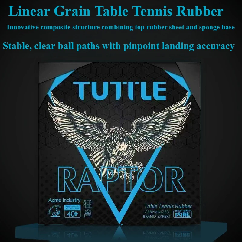 TUTTLE RAPTOR 55A 66B Linear Grain Table-tennis Rubber Sheet Pips-in Slightly Sticky Ping Pong Rubber with Sponge ITTF Approved