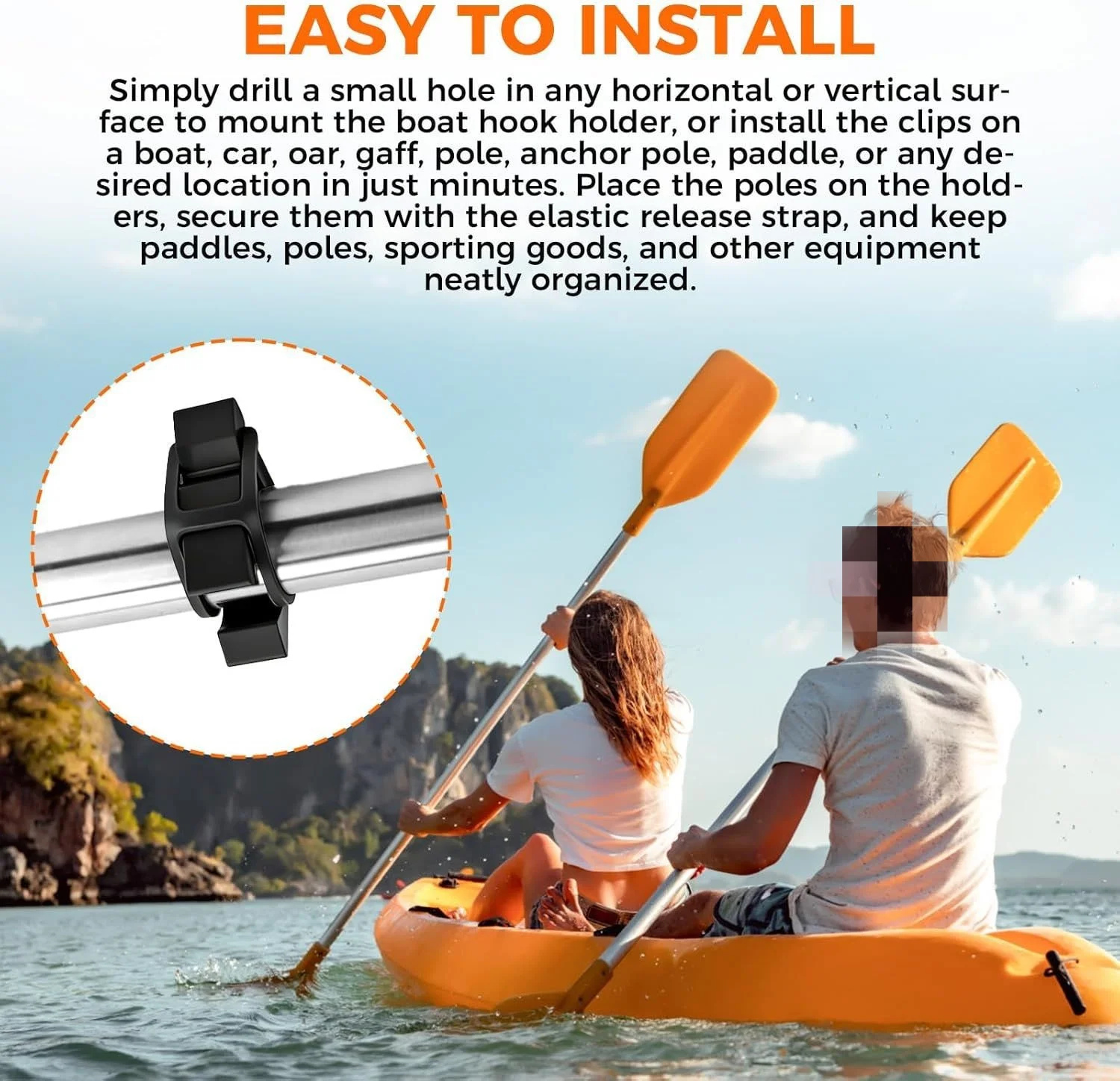 Black Rubber Spring Clamp Oar Holder for For kayak Canoe Paddle Fishing Boat Hook Pool Hose Mount with Secure Grip