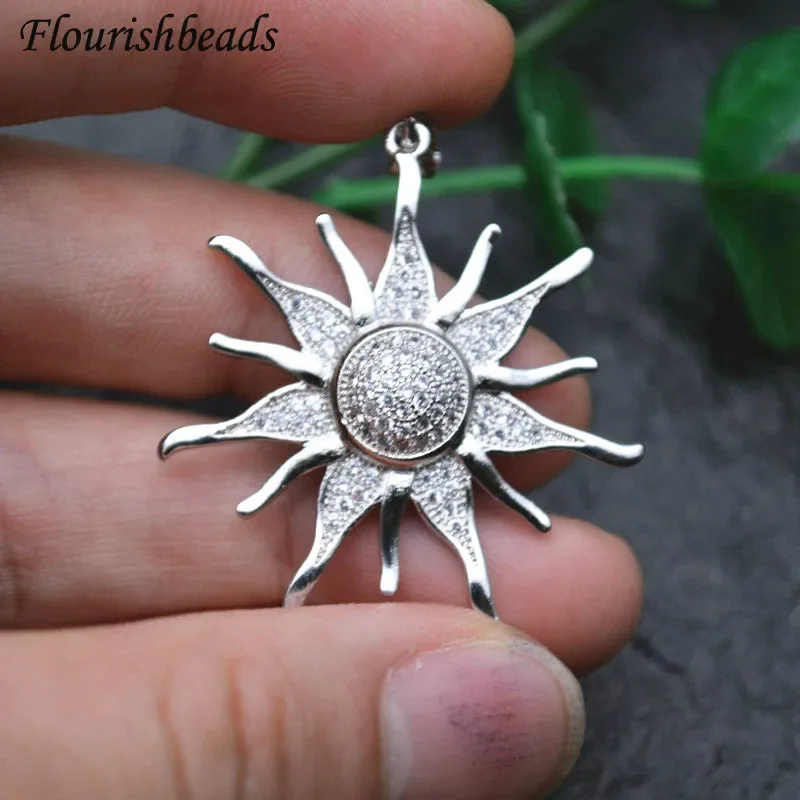 

5pcs Luxury Sun Sunflower Shape Pave CZ Zircon Beads Gold Silver Color Pendant Necklace DIY Parts Jewelry Makings Accessories