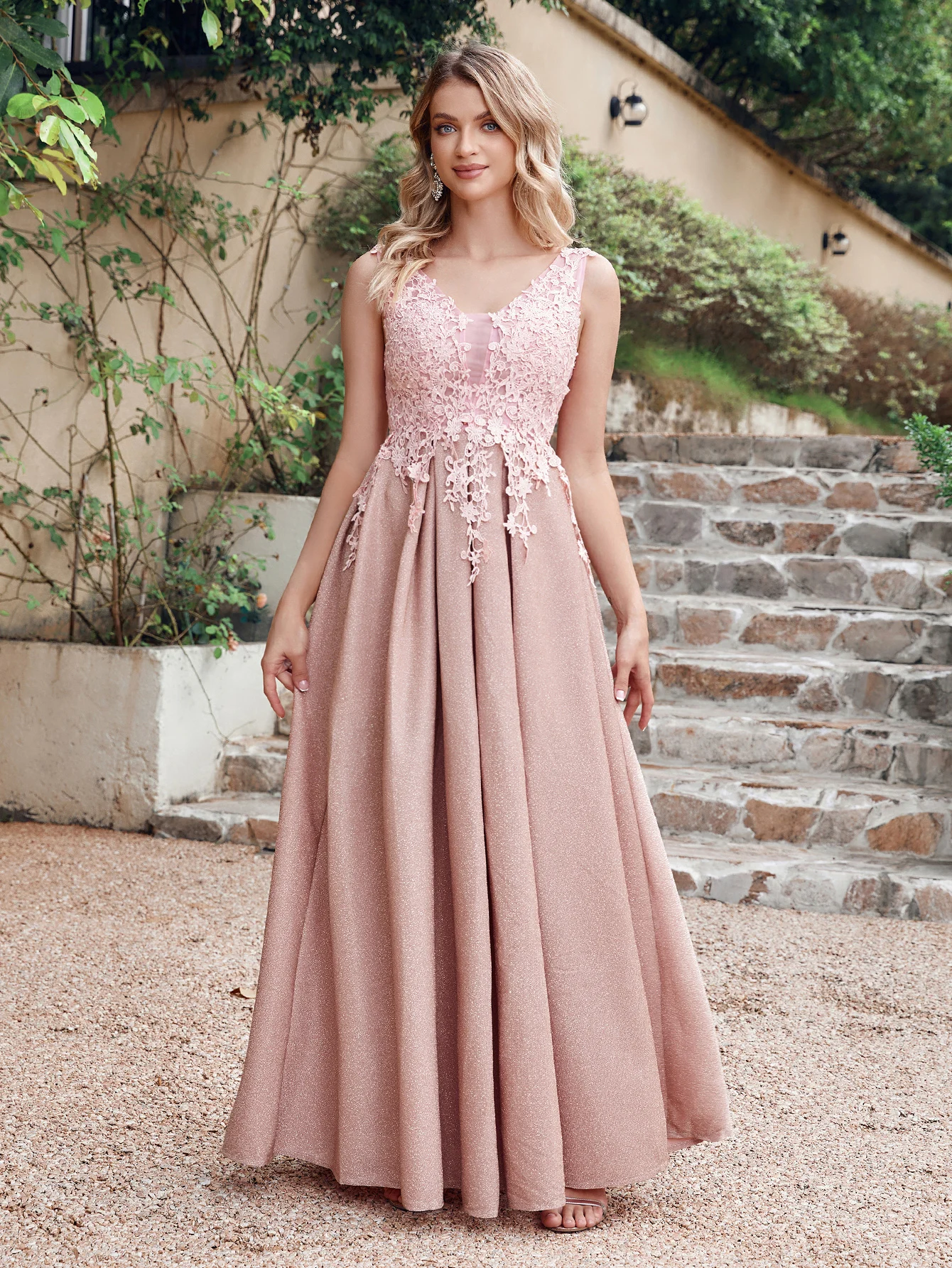 

Evening Dresses Floor Length Lurex Fabric Appliques Sleeveless Bridesmaid Party Prom Gowns Long vestidos de fiesta CPS1343