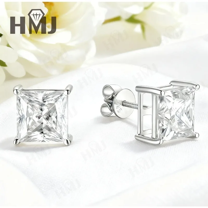 Earrings 1/3/6CT D Color Asscher Cut Moissanite 10k 14k 18k 925 Silver Plated Gold Ear Stud for Woman Engagement Daily Jewely