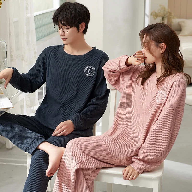 2024 New Waffle Pajamas Set Women and Men Matching Homewear Cotton Spring Long Sleeves Sleepwear for Lovers pijamas para parejas