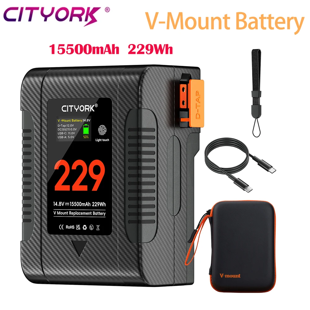V-Mount Akku BP-229 V-Mount V-Lock Tragbarer Akku mit PD 65W Ladeanschluss für Sony Camcorder Kamera Videoleuchte Blackmagic BP-98 BP-95 Ersatz V-Lock Akkumulator Batterien für R5C BMPCC 6K Pro 4K 60P