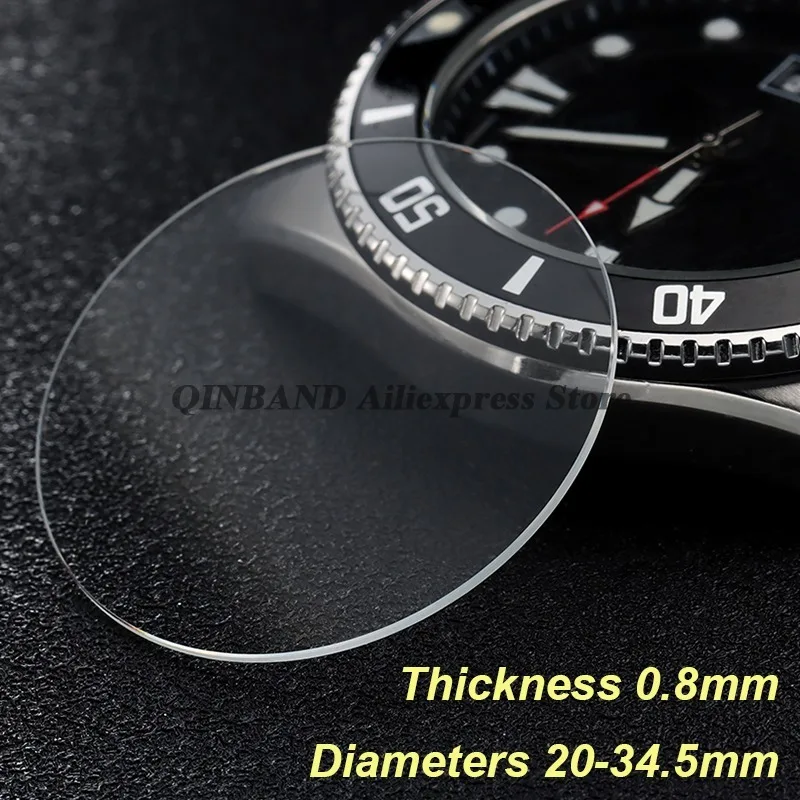 0.8mm Thickness Diameters 20-34.5mm Round Watches Planar Mirror Watch Crystal Glass Replacement Glasses Lens Round Planar Mirror
