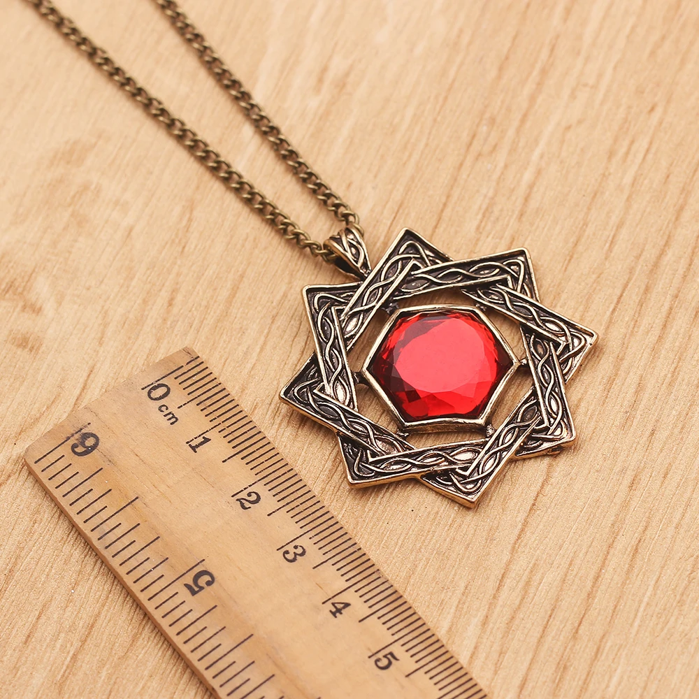 Antique Bronze Color Hexagram Ruby Necklace Game Peripheral Punk Personality Cosplay Jewelry Accessory for Fans view 4