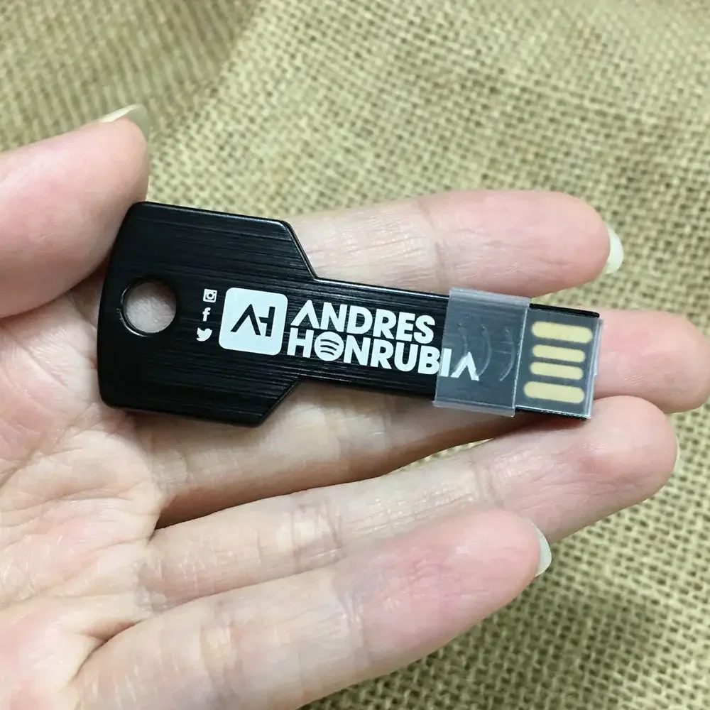 Unidad Flash USB con forma de llave de Metal, pendrive con logotipo personalizado, capacidad Real, disco U, 4G/8G/16G/32GB/64GB, 50 piezas