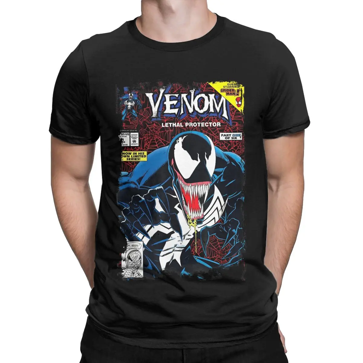 Venom Vintage Comic Book T-Shirts for Men Vintage Pure Cotton Tees Round Collar Short Sleeve T Shirt Gift Clothes