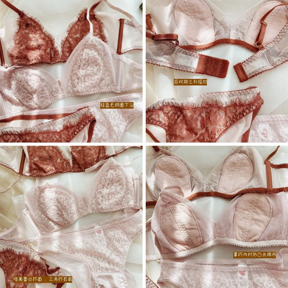 

French Lace Bralette Set Women's Sexy Triangle Cup No Underwire Comfortable Bra & Panties Lingerie Set