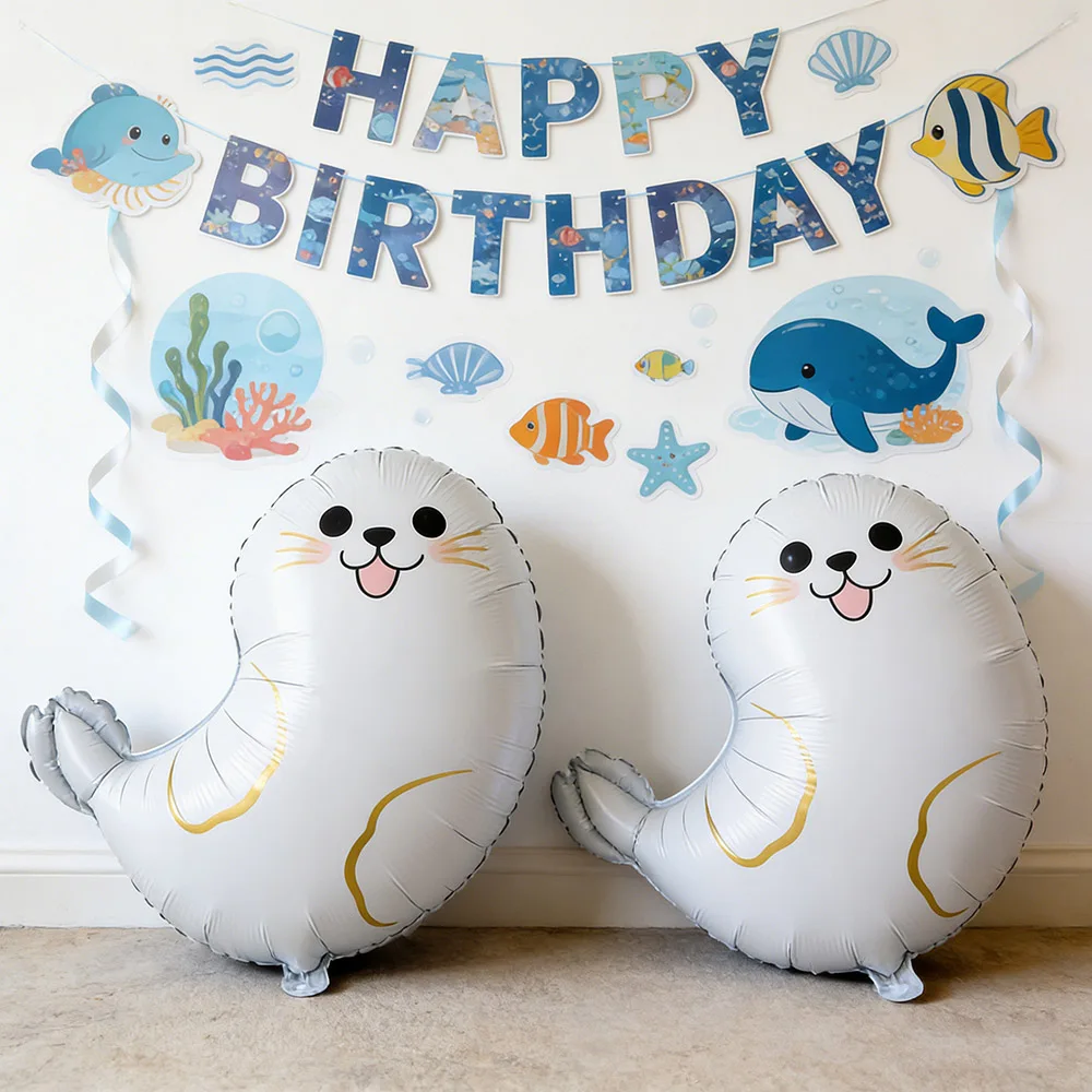 2 Stück matte weiße versiegelte Folienballons, Party-Geschenk-Requisiten mit Meeresmotiv für Geburtstagsfeier-Dekorationen