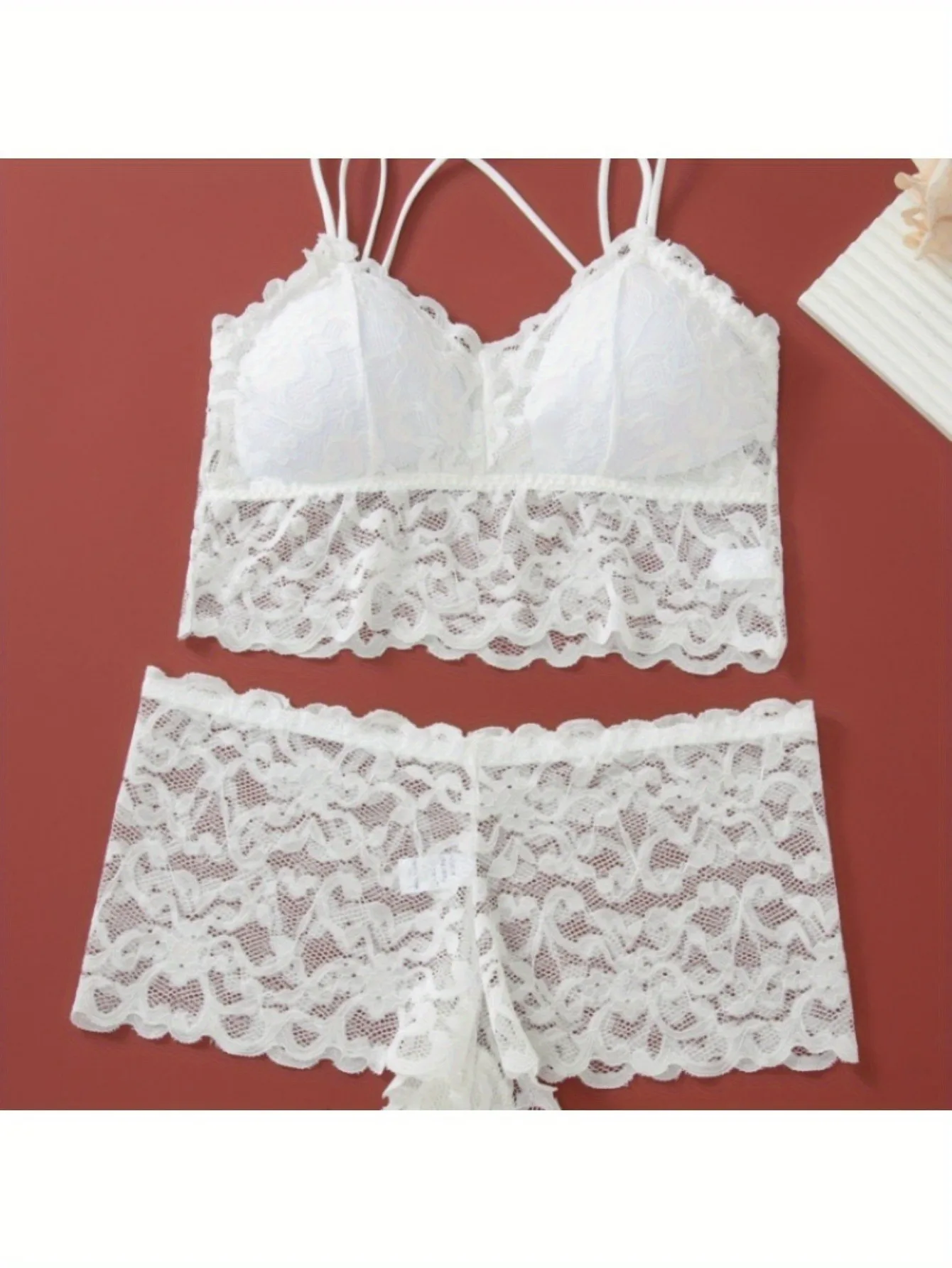 Conjunto de roupa íntima de renda feminina, 8 peças, 4 peças de sutiã + 4 peças de calcinha, design traseiro reunido sem fio para uso diário casual/moda