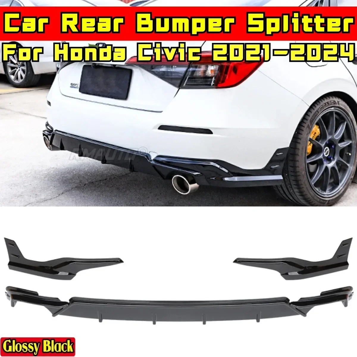 Civic Rear Bumper Lip Carbon Fiber Look MUGEN Style Bumper Splitter Body Kit For Honda Civic 11th Gen 2021-2024 Car Accessories