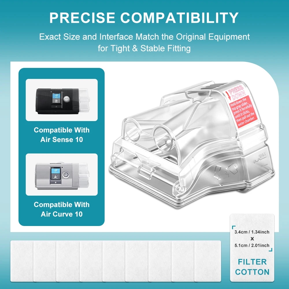 1pcs Water Chamber for AirSense 10, Replacement Water Tank with 10 Packs Filters, Reliable Seal & Easy Install S10 CPAP Supplies