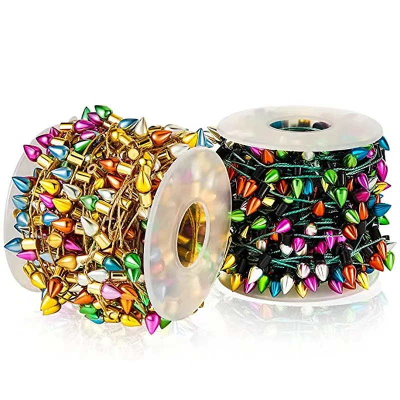 Cadena de luces navideñas de aproximadamente 5 metros, cadena de bombillas de plástico galvanizado, accesorios decorativos para escenas navideñas, -Bombillas aleatorias