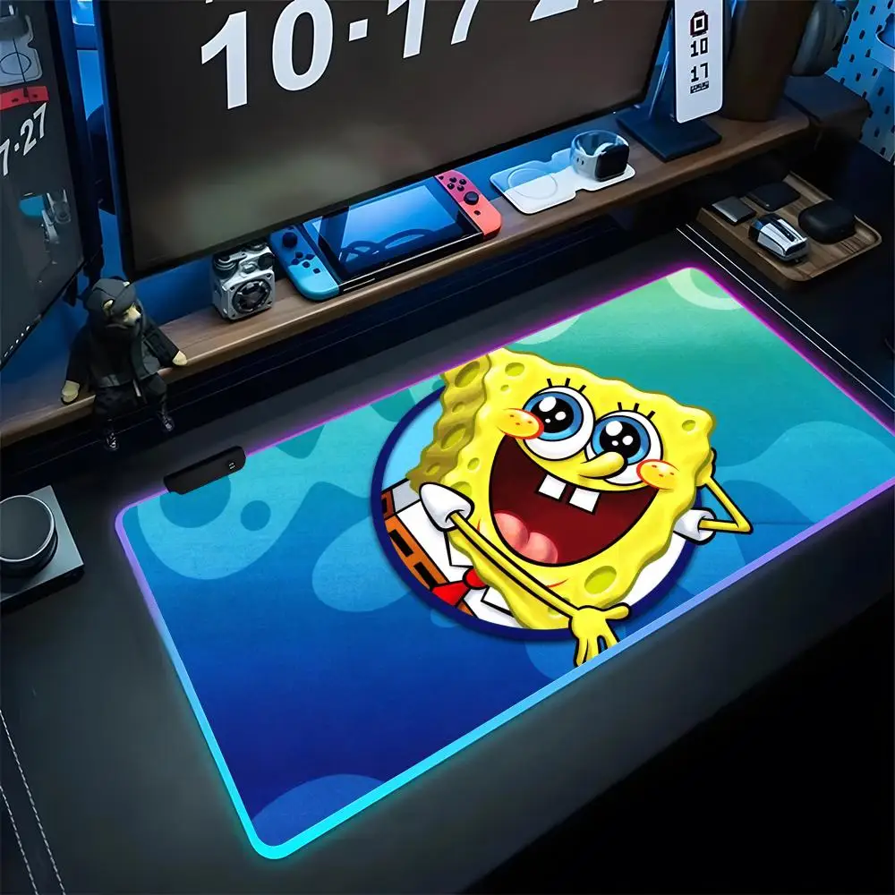 SpongeBobES Mouse Pad Gaming LED trend Mouse Mat 900x400 Mousemats Table Pads PC Desk Mat RGB Keyboard Mat XXL