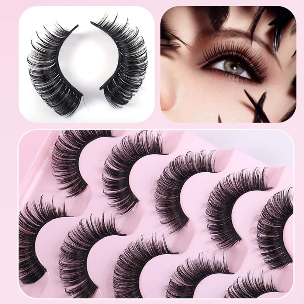 Hot Selling 5 Pairs Thick Dense Curled False Eyelashes Full Stripe Lashes Natural Fluffy 3D Fake Lashes Makeup Kits