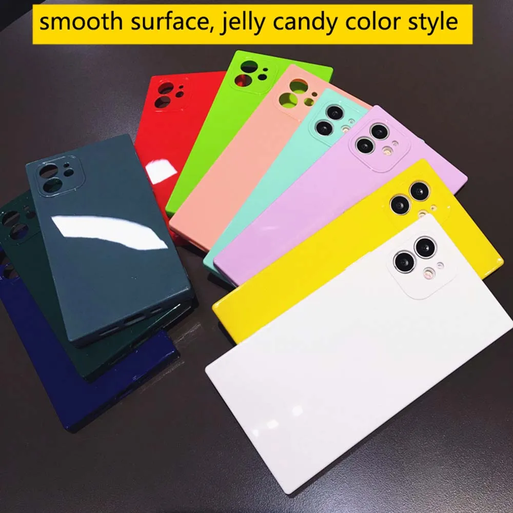 Rectangle Jelly Color Case For iPhone 16 15 14 13 12 11 Pro Max XS XR 7 8 Plus SE Shockproof  Soft TPU Cover Skin