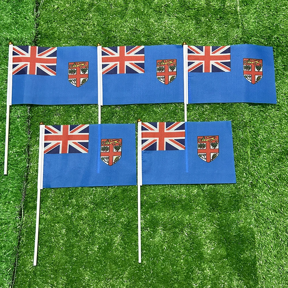 SKY FLAG Fiji hand Flag 10/20/50/100pcs 21*14cm Fiji Hand Waving Flags With plastic pole For Sports Activity Home Decor