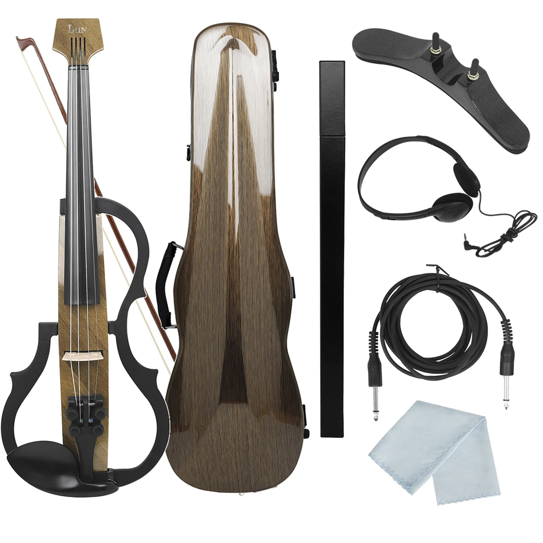 

4/4 Electroacoustic Violin Headless Silent Carbon Fibre Electric Violin with Violin Bow Headphone Cable Carry Case Accessories