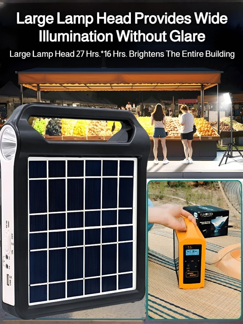 Solar Emergency Carrying Light Outdoor Portable Lithium Battery Rechargeable System Emergency Lights