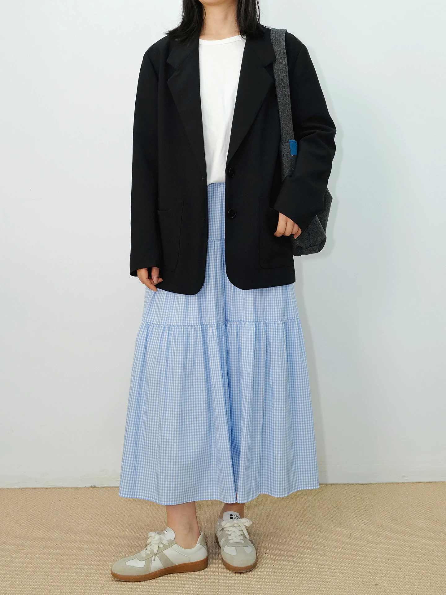 

00% Pure Cotton Blue Plaid Country Sle Versatile Commute Cake Skirt Princ Skirt Women's f Skirt Breathable Comfortable