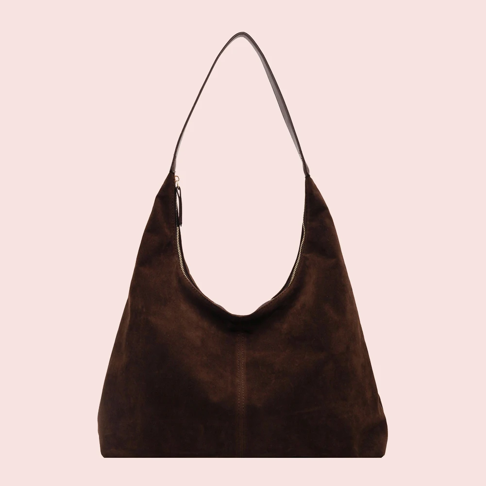 

Women Suede Shoulder Bag with Zipper Hobo Bag Large Capacity Handbag Slouchy Bag Commuter Travel Bag