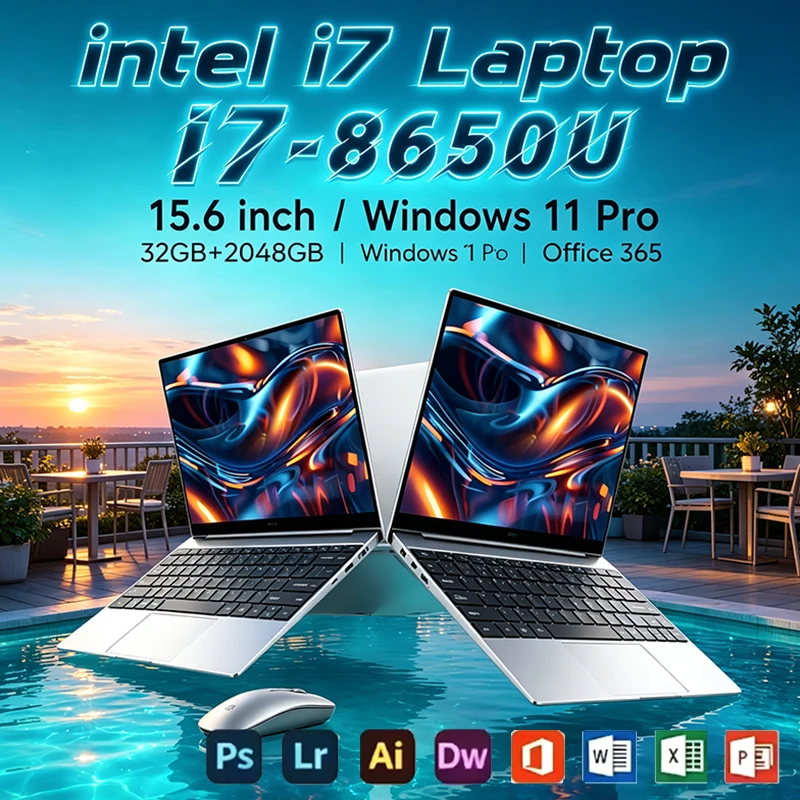 New 15.6 Inch Laptop Intel Core i7 8650U Windows 11 Pro 32GB DDR4 M.2 2TB SSD Ultrabook Computer Fingerprint Unlock WIFI Fast