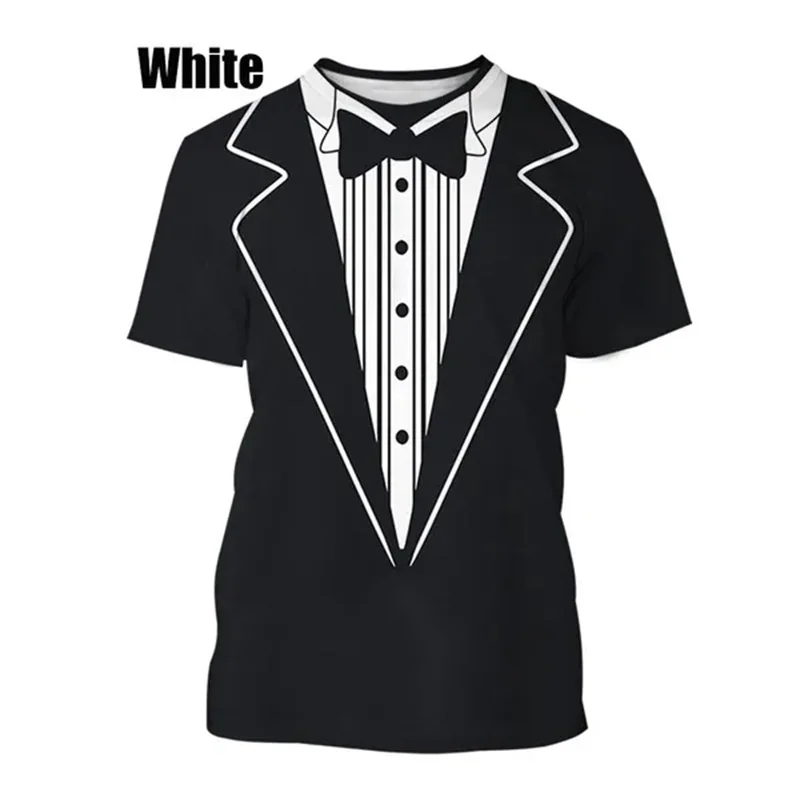 3D Full Print Tuxedo Bow Tie T-shirt For Men New In Funny Fake Suit Tshirt Tops Mens Short Sleeve Plus Size Tees Streetwear