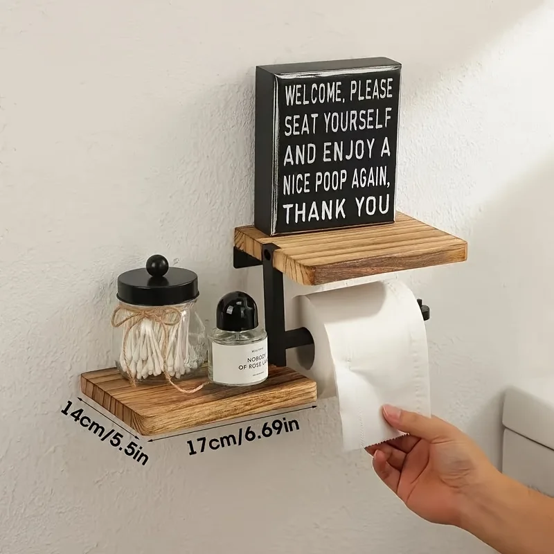 

Держатель для туалетной бумаги из дерева и металла в деревенском стиле с полкой — настенный органайзер для ванной комнаты для салфеток, свечей и декора, удобные сверла