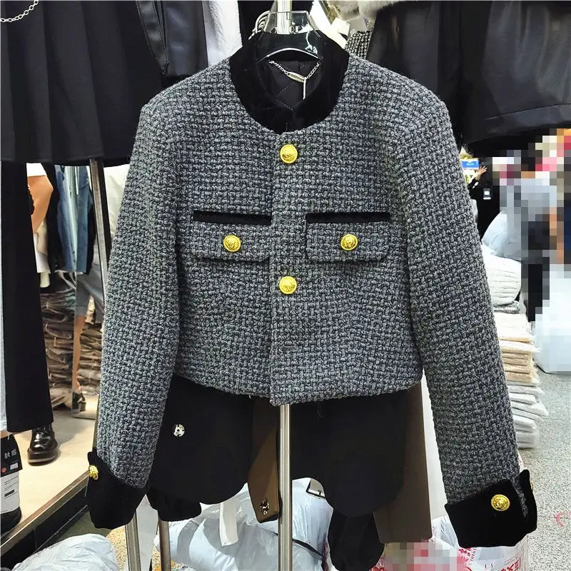 

Fragrant Suit Coat Women's 2022 Autumn Winter Thickened Cotton/Lining Tweed Female Single Button Blazers