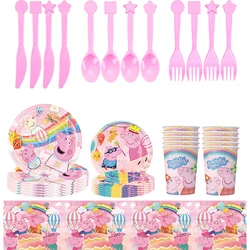 Świnka Peppa Hapoy Birthday Party Supplies Cartoon George Plate Paper Cup Tissue Tablecloth Set Dekoracje urodzinowe