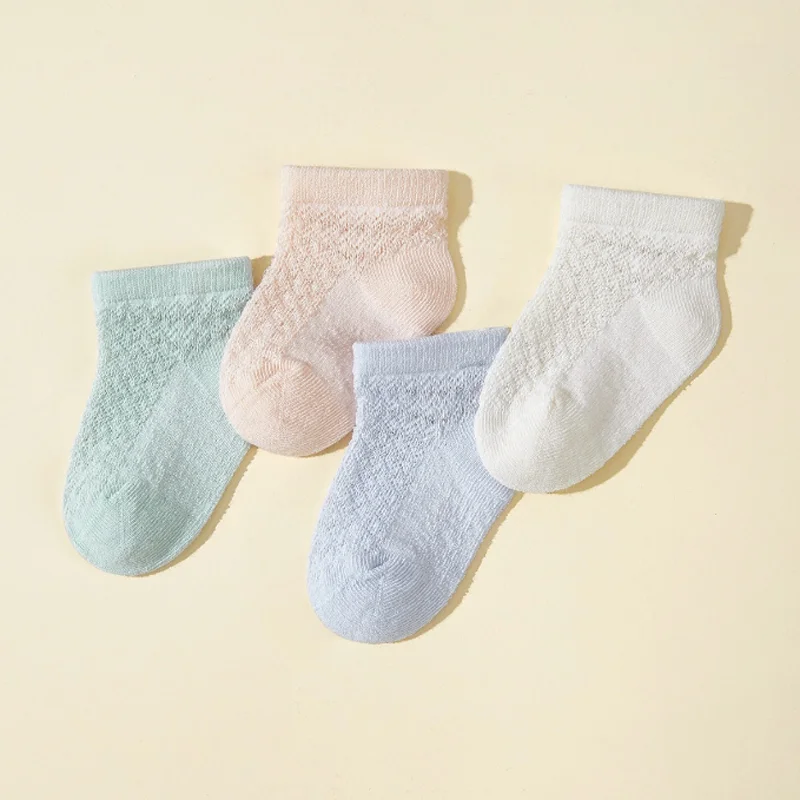 4Pair/lot new summer thin solid color baby socks