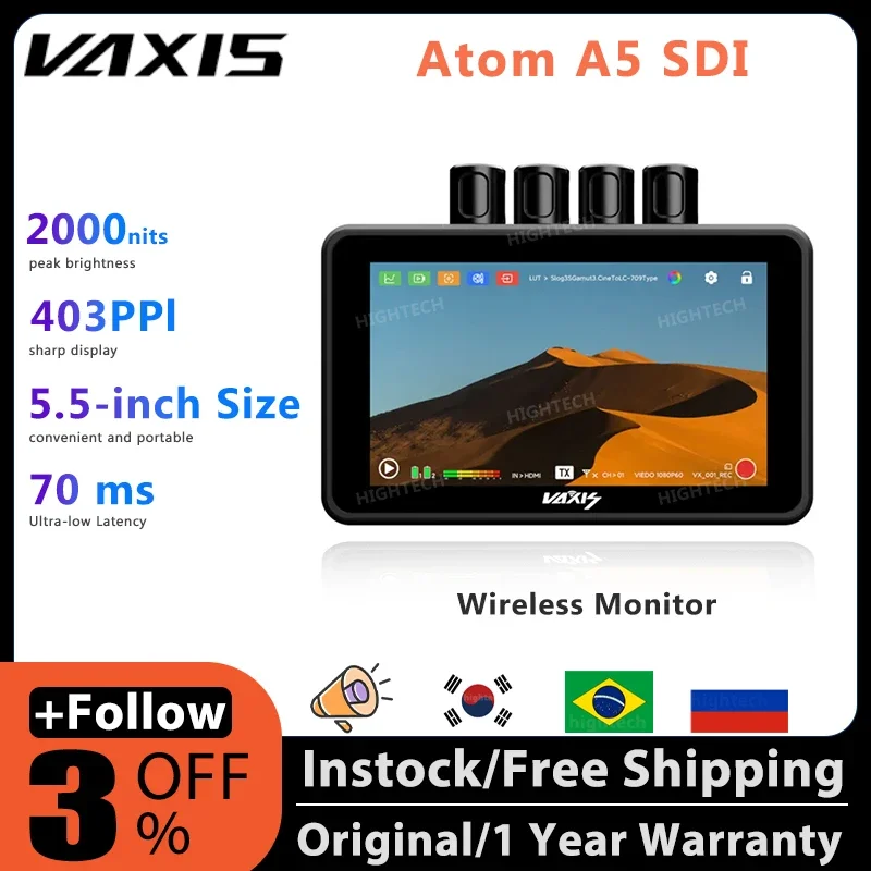 

Vaxis Atom A5 SDI Wireless Monitor 5.5 inch Touchscreen Display RX & TX Mode Switching Trigger Control