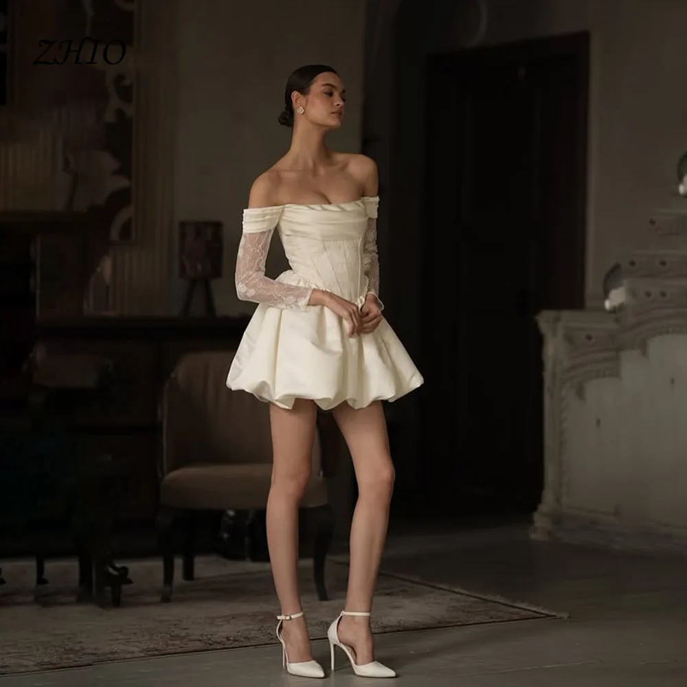 ZHIO exquis blanc Mini a-ligne robe de mariée sans bretelles dentelle manches vestidos de novia Satin robes de mariée personnalisé Marige