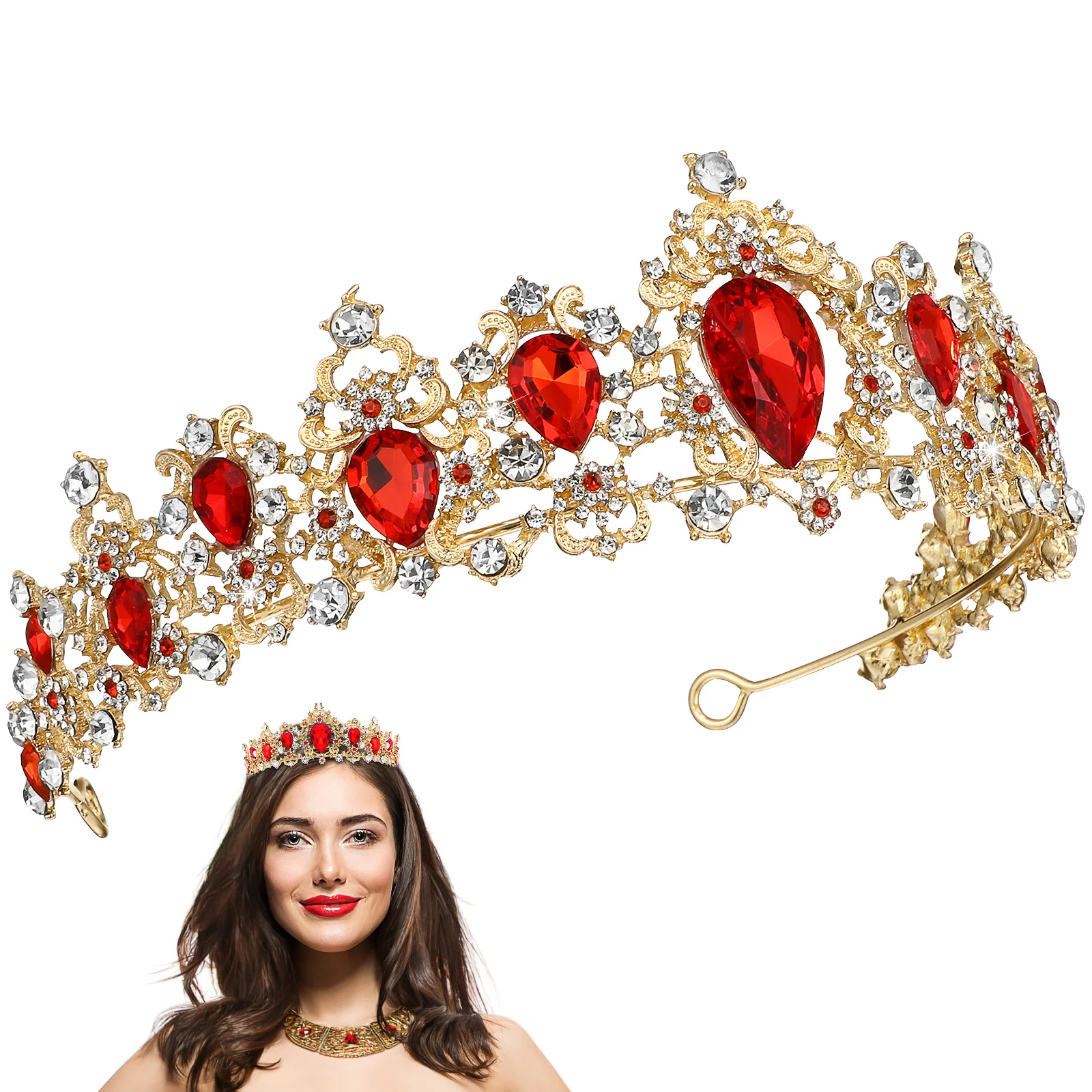 

Red Royal Crystal Wedding Bridal Tiara Crown Lightweight Elegant Gorgeous Headpiece for Women Engagement Party